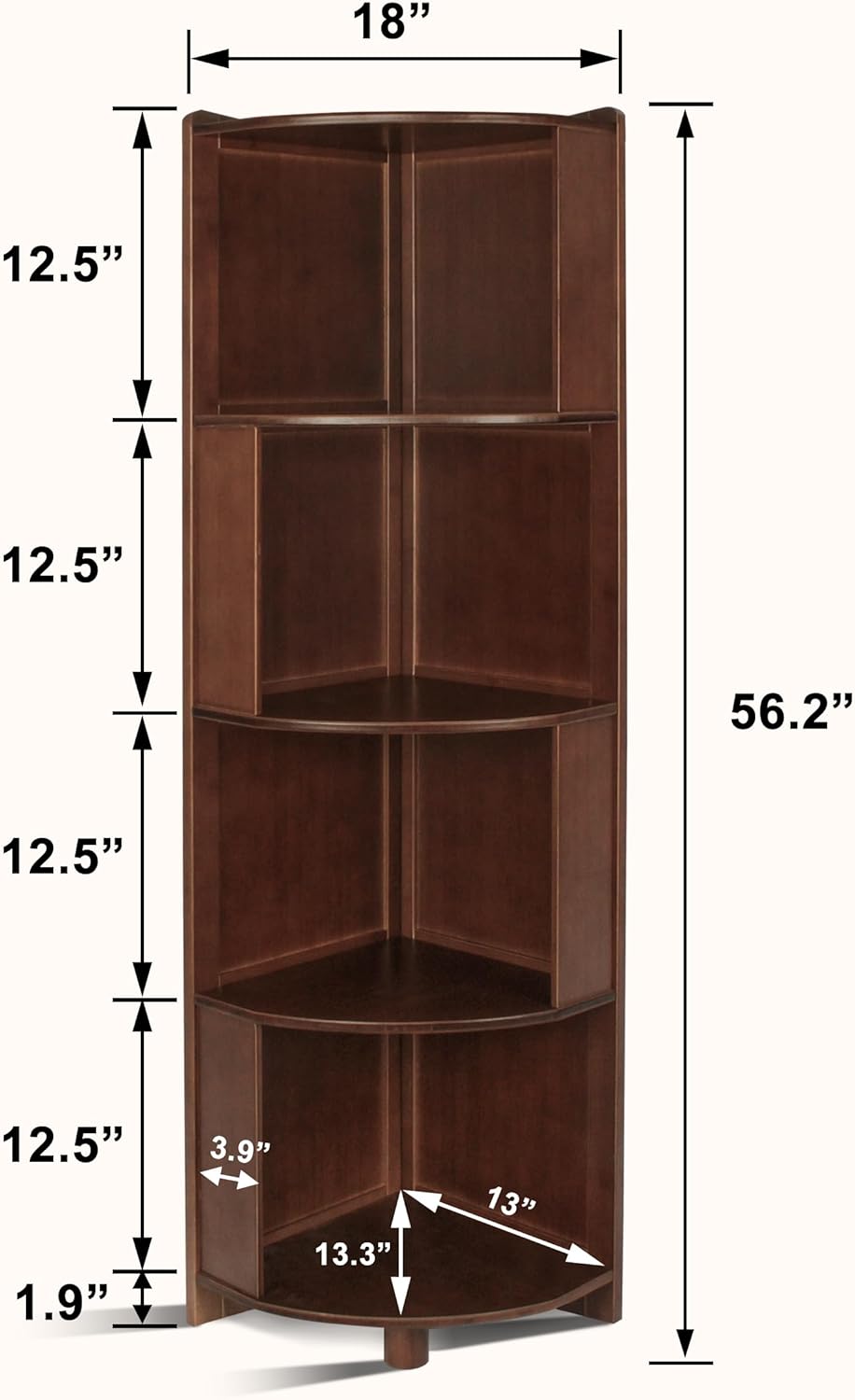 4 Tier Bamboo Corner Shelf, Modern Corner Bookshelf, 56.2" Tall Stylish Book Case Display Rack Plant Stand for Living Room, Bedroom, Home Office, Kitchen, Walnut