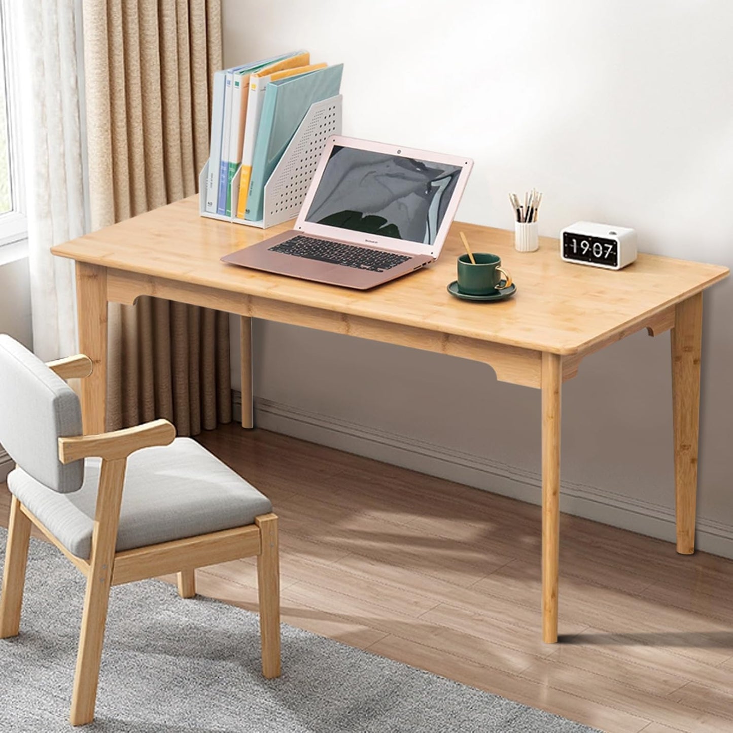 47" Bamboo Writing Desk Multipurpose Table, Modern Simple Computer Desk Dining Table for Bedroom, Living Room, Home and Office, Kitchen