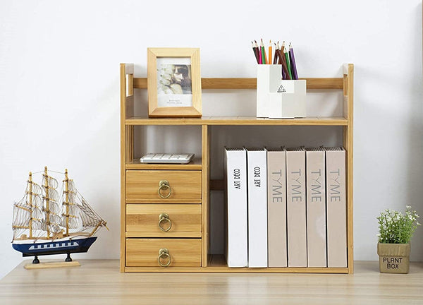 Bamboo Desktop Bookshelf with Drawers (2 Styles)