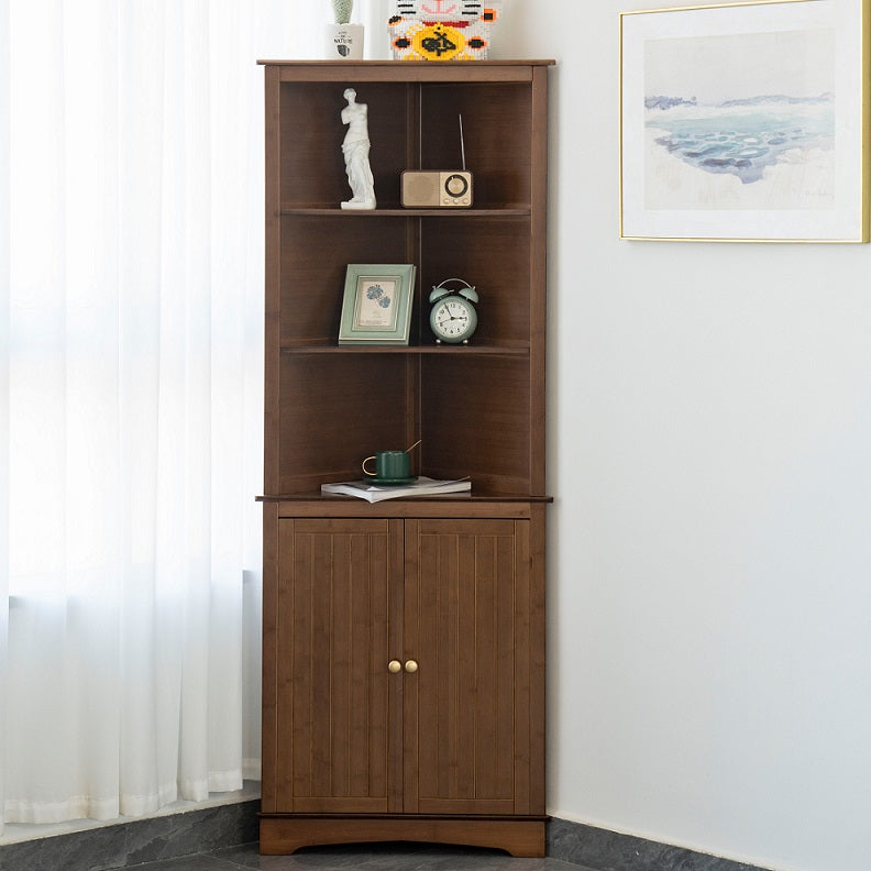 Bamboo Corner Bookshelf, Display Shelf with Doors