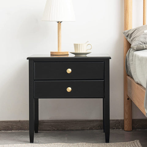 Bamboo Nightstand / Side Table with Drawers (Black or White Color)