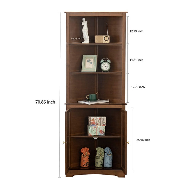 Bamboo Corner Bookshelf, Display Shelf with Doors