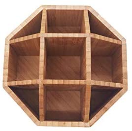 竹制桌面收纳盒，办公文具盒 - 360 度旋转，9 格