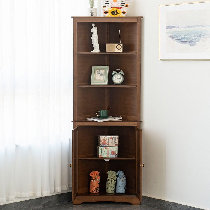 Bamboo Corner Bookshelf, Display Shelf with Doors