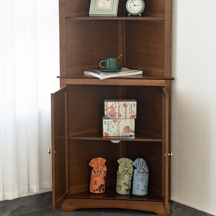 Bamboo Corner Bookshelf, Display Shelf with Doors