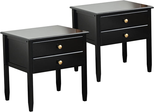 Bamboo Nightstand / Side Table with Drawers (Black or White Color)