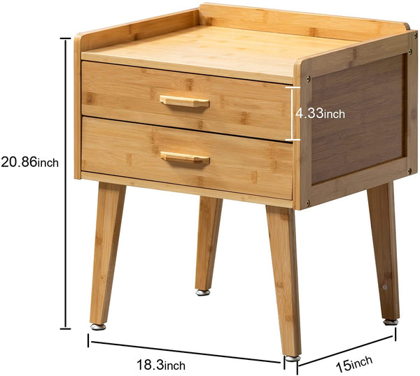 竹制床头柜/带抽屉边桌（胡桃木或木色） 