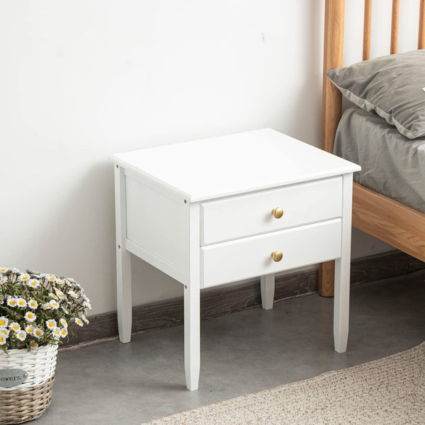 Bamboo Nightstand / Side Table with Drawers (Black or White Color)